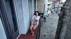 Risky balcony moment with stepsister