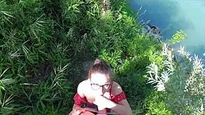 Petite girl screams for help she is lost in nature i help her but she sucks cock well