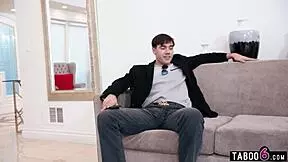 Young guy gets reverse gangbanged by five huge-boobed blonde milfs