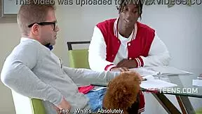 Black step sibling duo Lacey London and her not-sister partner get freely used by the tutor in an interracial orgasm-filled session with hardcore fucking and loud moaning in this British teen scene.