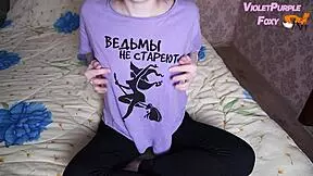 Petite blonde student enjoys a quiet solo moment in her homemade room