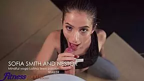 Petite Latina Teen Sofia Smith Performs POV Blowjob and Cowgirl Sex in Ripped Yoga Pants at the Gym.