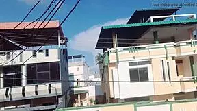 Latina babe with big tits masturbates outdoors in public so neighbors see her squirting