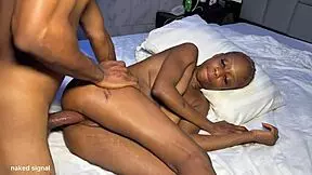 big dick slides into that ebony petite pussy making it drip cum everywhere. he finishes with creampie on her curvy ass.