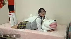 hey, this horny japanese student just cant stop masturbating with her tight shaved pussy