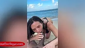 eve sweet with her big tits is having intense sex on the beach with bbc troy francisco, the petite french babe cums hard from doggystyle pounding