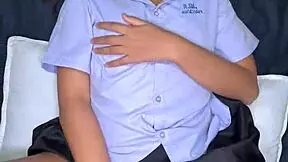 Hey, this 18yo Thai student gets fucked in her school uniform by a foreigner and takes a massive facial