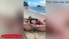 eve sweet with her big tits is having intense sex on the beach with bbc troy francisco, the petite french babe cums hard from doggystyle pounding