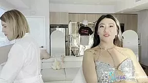 Petite Asian beauty receives facial waxing