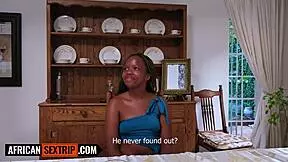 Cute ebony teen tricked into deepthroat and fucking by big cock tourist