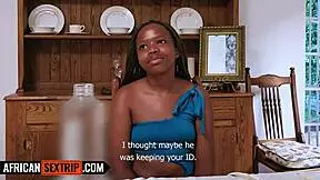 Cute ebony teen tricked into deepthroat and fucking by big cock tourist