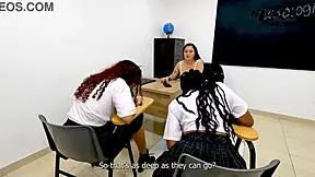 Kinky Teacher Seduces Her 2 Lesbian Students into Wild Strap-On Play and Intense Pussy Licking in Classroom Threesome