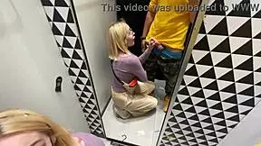 Intense Blowjob and Riding in Outdoor Changing Booth with Sexy Friend