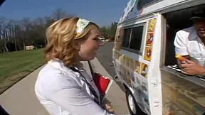 Lexi Belle gets banged by the ice cream man, taking cumshots and deepthroats in a group scene.