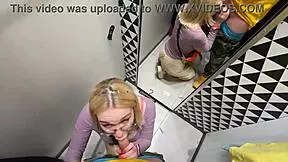 Intense Blowjob and Riding in Outdoor Changing Booth with Sexy Friend