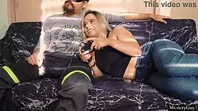 Girlfriend rubs head on cock, I fuck her mouth