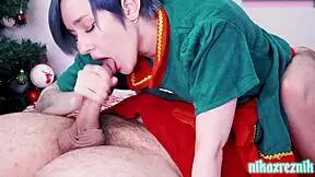 Hey, check out this naughty european elf with tattoos doing blowjob and 69 on monster cock 😈