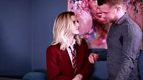 blonde student sucks and swallows in lingerie