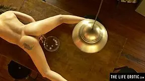 Sweaty Latino Girl Uses Ice Cubes for Self-Pleasure in Kitchen