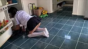 i found my stepdaughter in school uniform on all fours in the kitchen and pounded her tight pussy until she was covered in cum