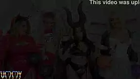 Halloween orgy with big studs and hot teens