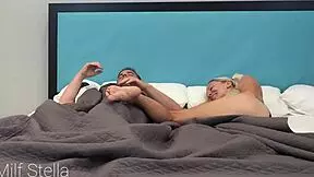 stepdaughter and stepdad share hotel bed, milf stella joins