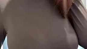 Stepmother caresses her milky tits to orgasm