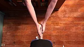 hot teen gives footjob to huge cock in library