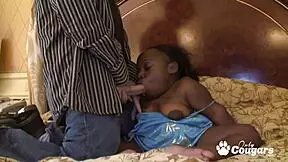 Black midget lady sucks white boner in interracial cowgirl riding session with petite body