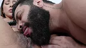 Slut with big tits and hairy pussy deepthroats and gets her ass fucked.