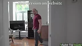 A really cute babe gets nailed hard by a burglar in a threesome