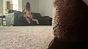 redhead babe with tattoo blows in hidden cam room