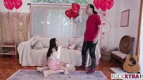 feeling shy with petite teen on valentine's day leads to deepthroat