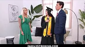 Cute tiny teen stepdaughter gets family fun with stepdad in front of stepmom