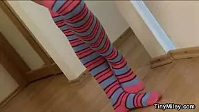 solo teen touches herself in sexy stockings - tiny miley