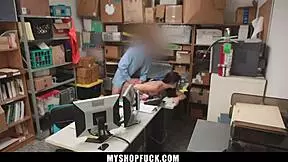 loss prevention officer interrogates suspect and she submits to his terms - myshopfuck