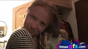 Young blonde masturbates pussy closeup