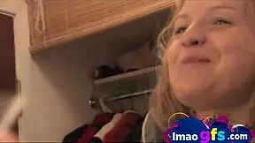 Young blonde masturbates pussy closeup