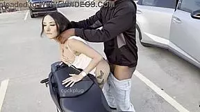 cheerleader bent over motorcycle for rough interracial action