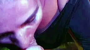 pretty brunette shortie gives deep throat blowjob in neon night. neighbors might hear moaning! 😈