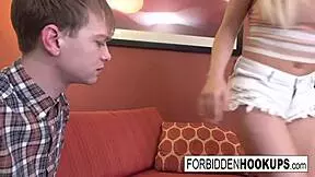 big boobed babe picks up and takes step-brother's fat cock.