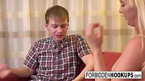 big boobed babe picks up and takes step-brother's fat cock.