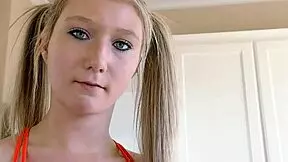 The petite step-sister with pigtails seduces him into a hard fuck, letting him cum twice after getting caught watching porn.