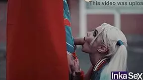 Superman saves the world by introducing Harley Quinn's bat through her ass in gym parody