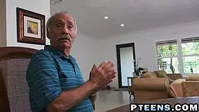Brunette Teen Boldly Pleases Old Dude.