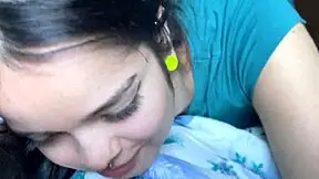 slutty brunette blows big pink cock