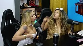Bruna and Isa twerk on podcast, flash pussy and ass, leaving host speechless! 😲