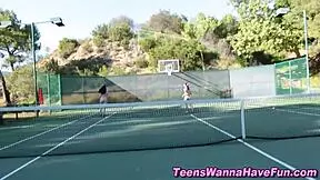 Teen lesbians engage in intimate oral activities.