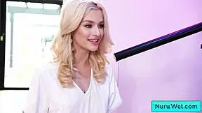 busty skinny blonde masseuse pour nuru gel on her naked body and rub herself on her client ryan mclane emma rosie