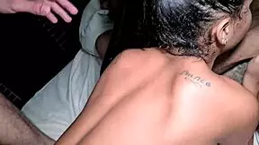 young girl with cuckold's friends in motel